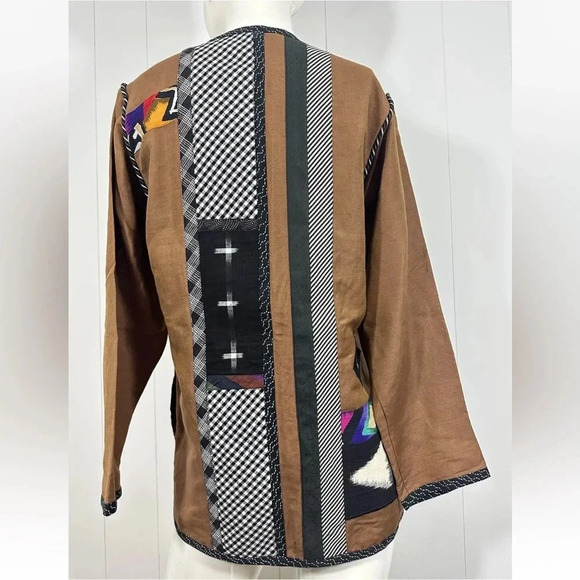 Lynn Murray Brown Colorful Wearable Art Applique Patches Jacket Coat Sz 4 - Picture 5 of 8